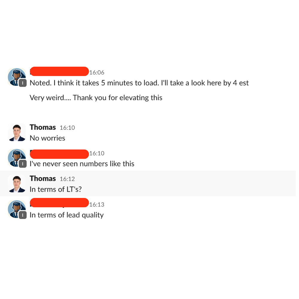 Slack conversation about lead quality